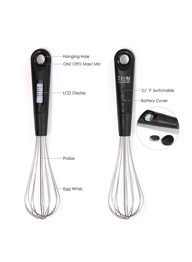 مقياس حرارة 2×1 لقراءة الطعام بشكل فوري مع مخفقة بيض أسود/فضي 31x6.5x6.5سم - Image 5