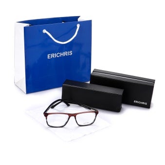 ERICHRIS - men Optical Eyeglass Square Frame With Case - Image 1
