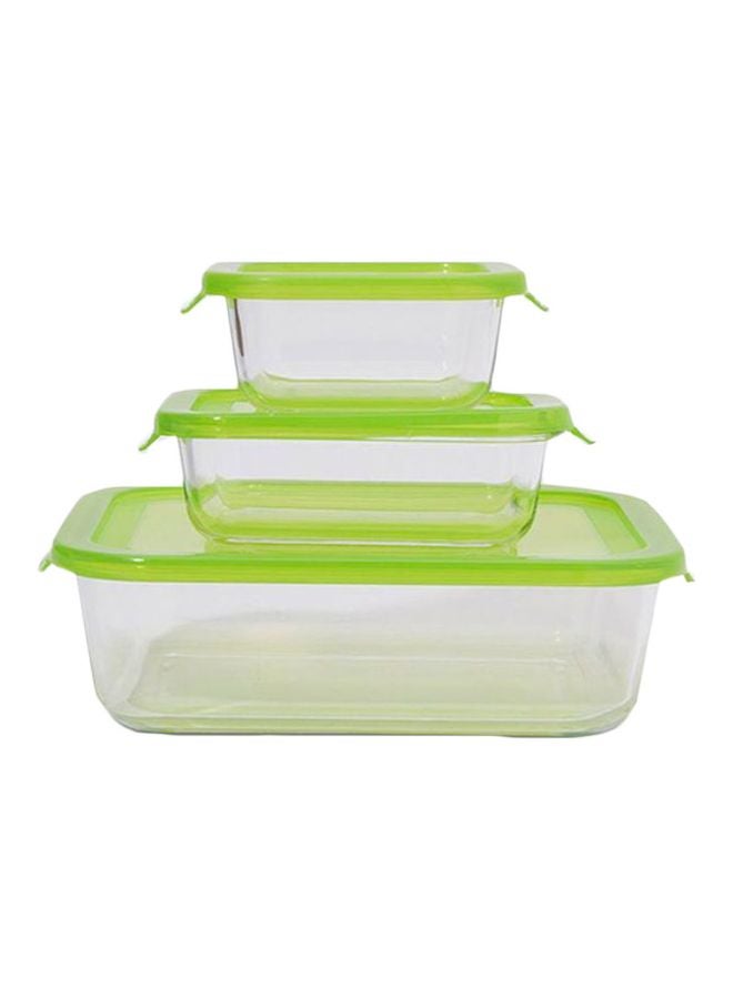 TALIONA Boro 3-Piece Rectangular Food Storage Container Set With Lids Green/Clear 320/370/1520ml - Image 1
