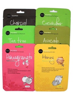 Celavi 12-Piece Paper Sheet Essence Facial Face Mask Green/Black/Pink  - Image 1