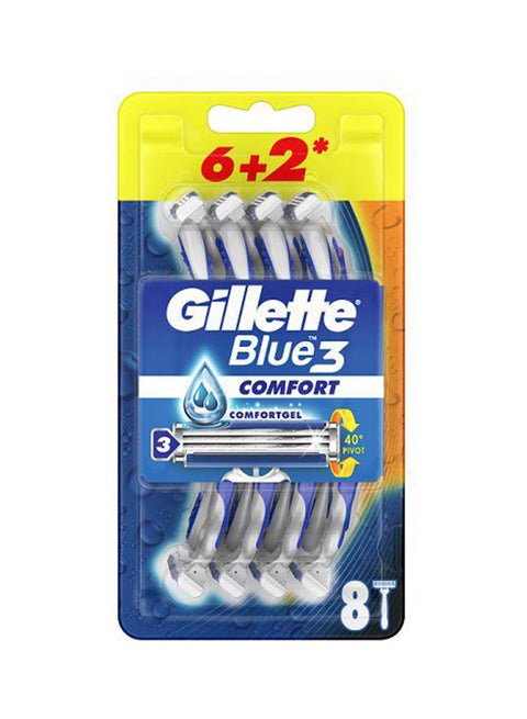 8-Piece Blue3 Comfort Razor Set Blue/Silver