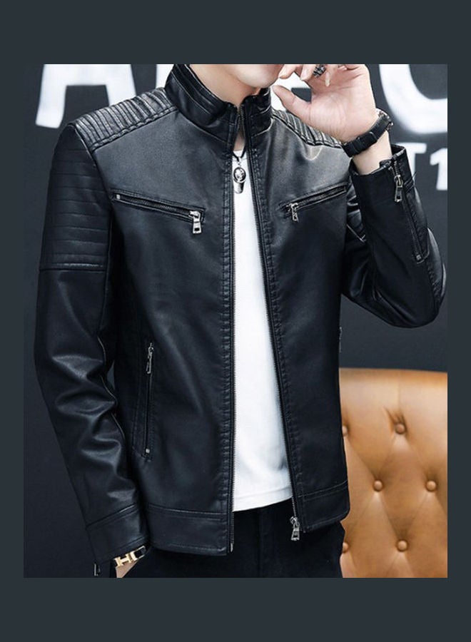 Long Sleeves Leather Jacket black  - Image 1