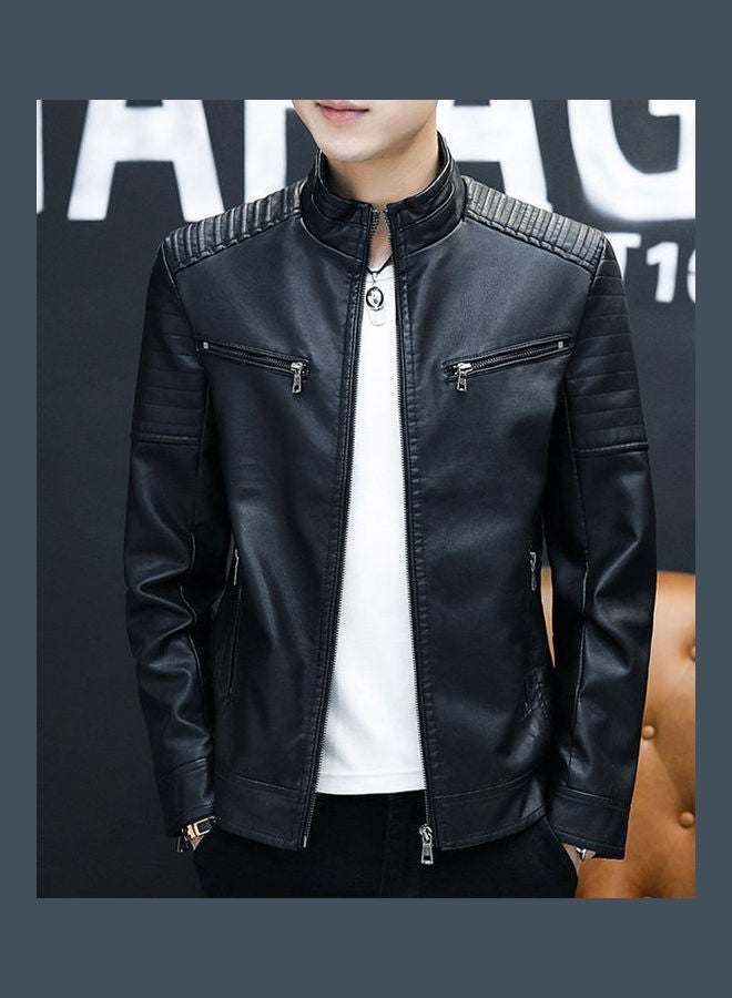 Long Sleeves Leather Jacket black  - Image 2