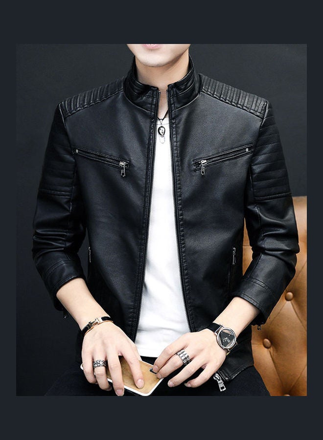 Long Sleeves Leather Jacket black  - Image 3