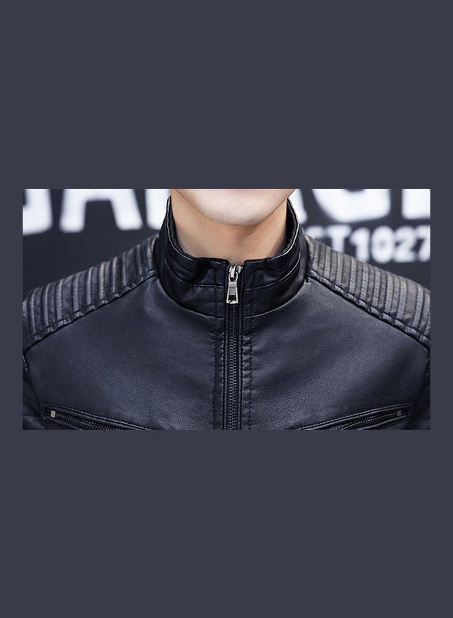 Long Sleeves Leather Jacket black  - Image 5
