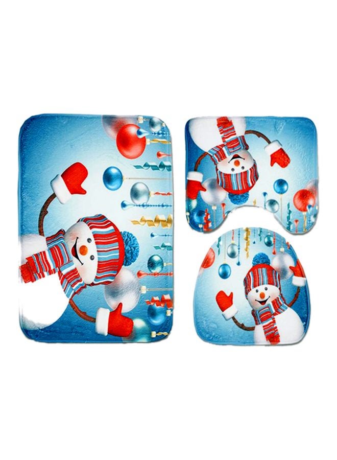Sharpdo 3-Piece Snow Man Printed Bath Mat Set Blue/White/Red Big Mat 75x45x1, Medium Mat 45x40, Small Mat 42x37cm