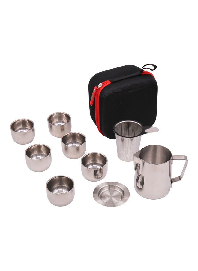 9-Piece Portable Outdoor Boiling Water Mini Tea Infuser Cup Set With Bag Silver/Black - Image 1