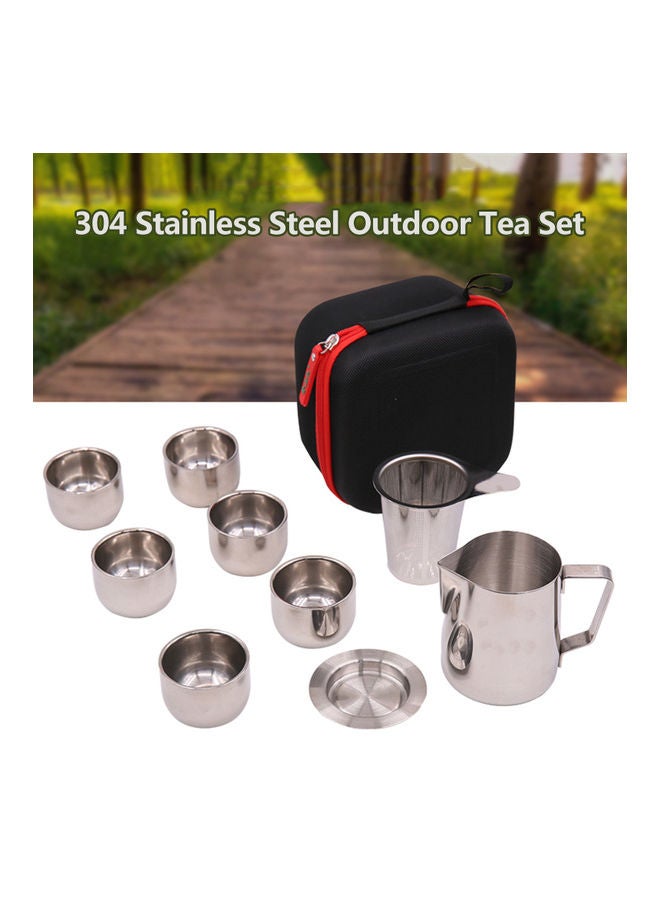 9-Piece Portable Outdoor Boiling Water Mini Tea Infuser Cup Set With Bag Silver/Black - Image 4