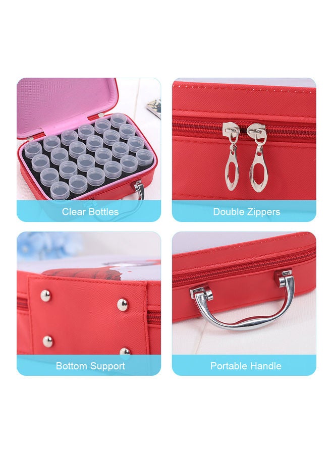 24 Slots Diamond Storage Box With Bottles Cartoon Princess Printing Portable Carry Bag Rose red 20*7*15cm - Image 2