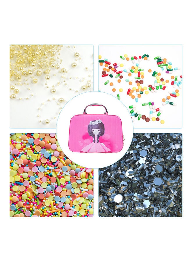 24 Slots Diamond Storage Box With Bottles Cartoon Princess Printing Portable Carry Bag Rose red 20*7*15cm - Image 5