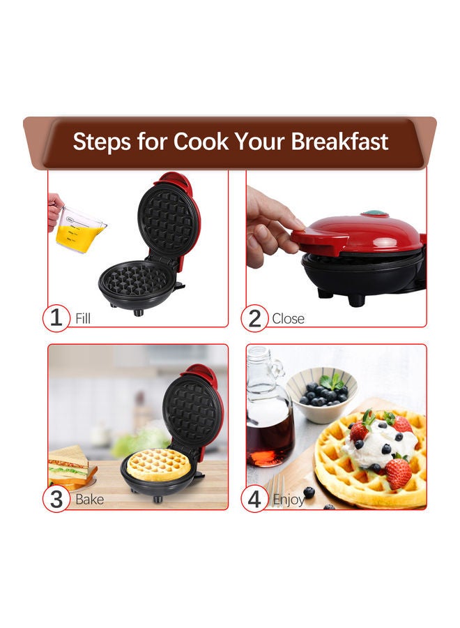 Mini Waffle Maker Breakfast Machine Non Stick Easy Clean Red 18*9.4*14.3cm - Image 5