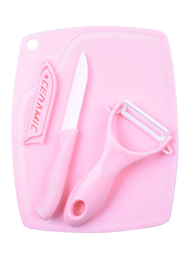 3 Piece Chopping Cutting Board Knife Peeler Set Pink 25*2.5*18cm  - Image 1