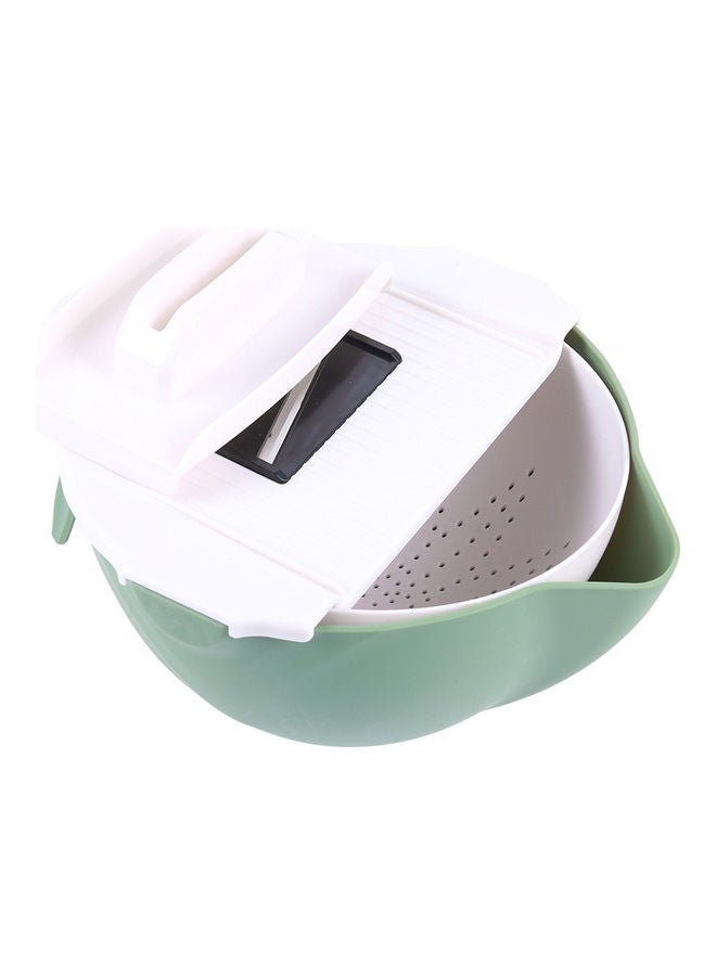 Kitchen Multi Function Cutting Tools Domestic Use Fruit Vegetable Slicer Draining Storage Basket White & Green 23*14*22cm - Image 1