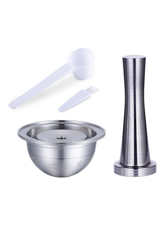 Stainless Steel Reusable Coffee Capsules with Press Tamper Refillable Pod Filter Compatible Silver 16*5*14.5cm - Image 1