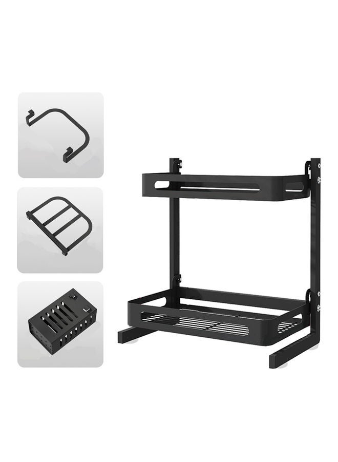 2-Tier Spice Rack Organizer Countertop Includes Cutlery Chopsticks Shelf Utensil Holder Freestanding For Jars Bottles Chopping Board  With Removable Hooks Black 43*11*24.5cm - Image 1
