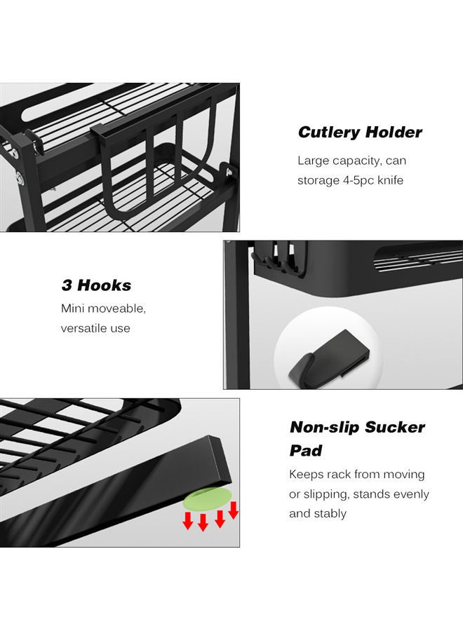2-Tier Spice Rack Organizer Countertop Includes Cutlery Chopsticks Shelf Utensil Holder Freestanding For Jars Bottles Chopping Board  With Removable Hooks Black 43*11*24.5cm - Image 5