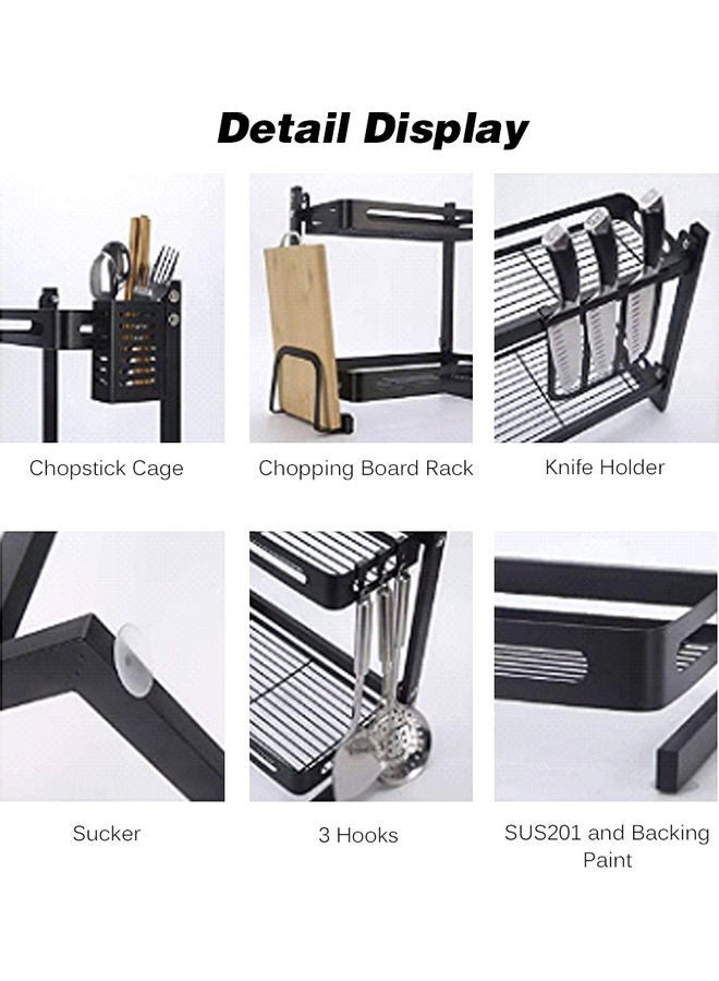 Generic - 3 Tier Spice Rack Organizer Countertop Includes Cutlery Chopsticks Shelf Utensil Holder Freestanding For Jars Bottles Chopping Board With Removable Hooks Black 63*11*24.5cm - Image 1