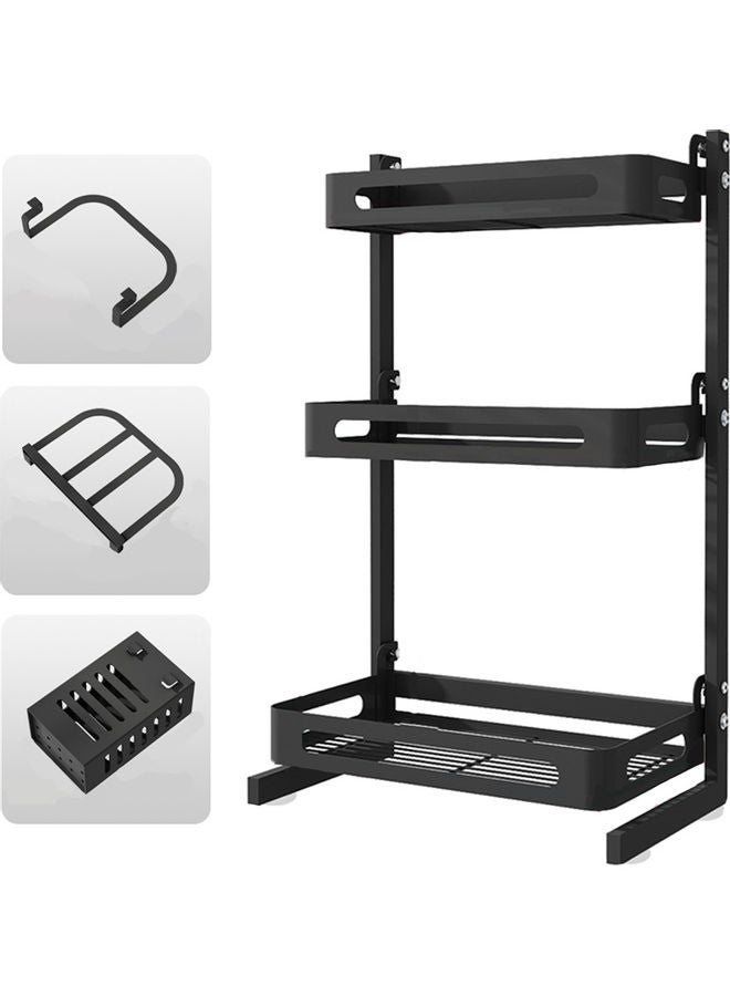 Generic - 3 Tier Spice Rack Organizer Countertop Includes Cutlery Chopsticks Shelf Utensil Holder Freestanding For Jars Bottles Chopping Board With Removable Hooks Black 63*11*24.5cm - Image 1
