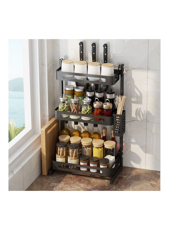 Generic - 3 Tier Spice Rack Organizer Countertop Includes Cutlery Chopsticks Shelf Utensil Holder Freestanding For Jars Bottles Chopping Board With Removable Hooks Black 63*11*24.5cm - Image 1