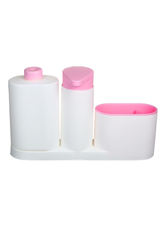 Plastic Kitchen Sink Liquid Dish Soap Dispenser Bottle Caddy With Storage Compartments Pink 27.5*6.5*17.5cm - Image 1