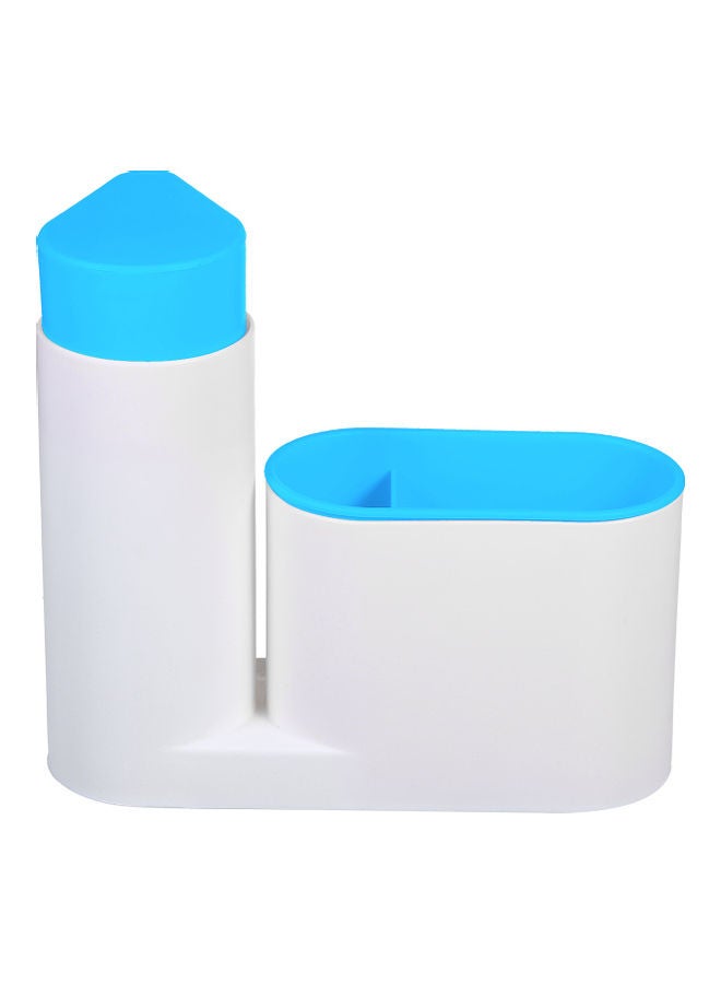 Modern Plastic Kitchen Sink Countertop Liquid Dish Soap Dispenser Pump Bottle Caddy With Storage Compartments Holds Stores Sponges Scrubbers And Brushes Blue 18.5*6.5*17.3cm - Image 1