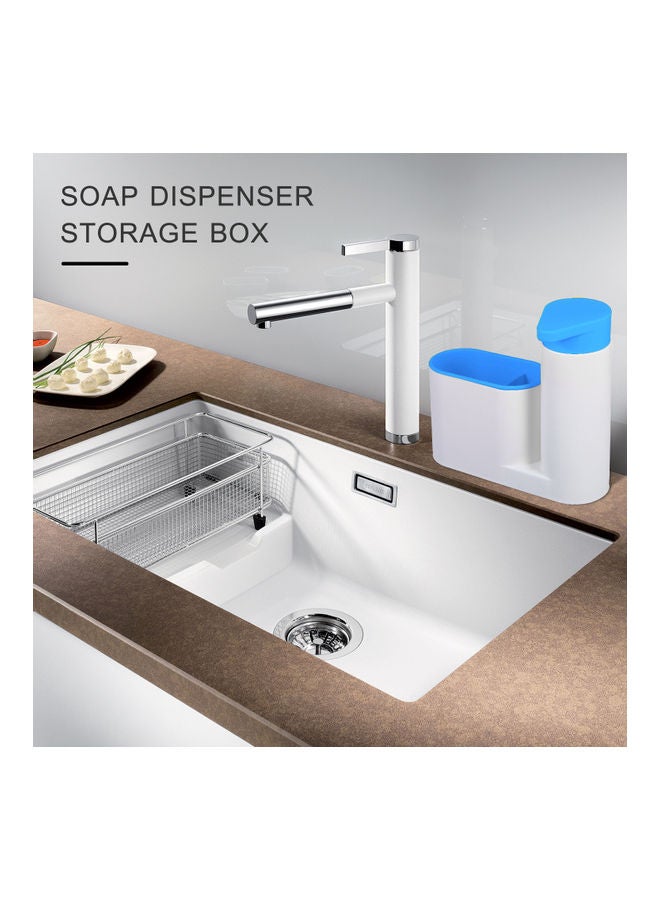 Modern Plastic Kitchen Sink Countertop Liquid Dish Soap Dispenser Pump Bottle Caddy With Storage Compartments Holds Stores Sponges Scrubbers And Brushes Blue 18.5*6.5*17.3cm - Image 3