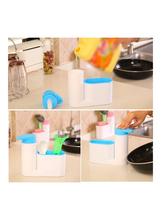 Modern Plastic Kitchen Sink Countertop Liquid Dish Soap Dispenser Pump Bottle Caddy With Storage Compartments Holds Stores Sponges Scrubbers And Brushes Blue 18.5*6.5*17.3cm - Image 4