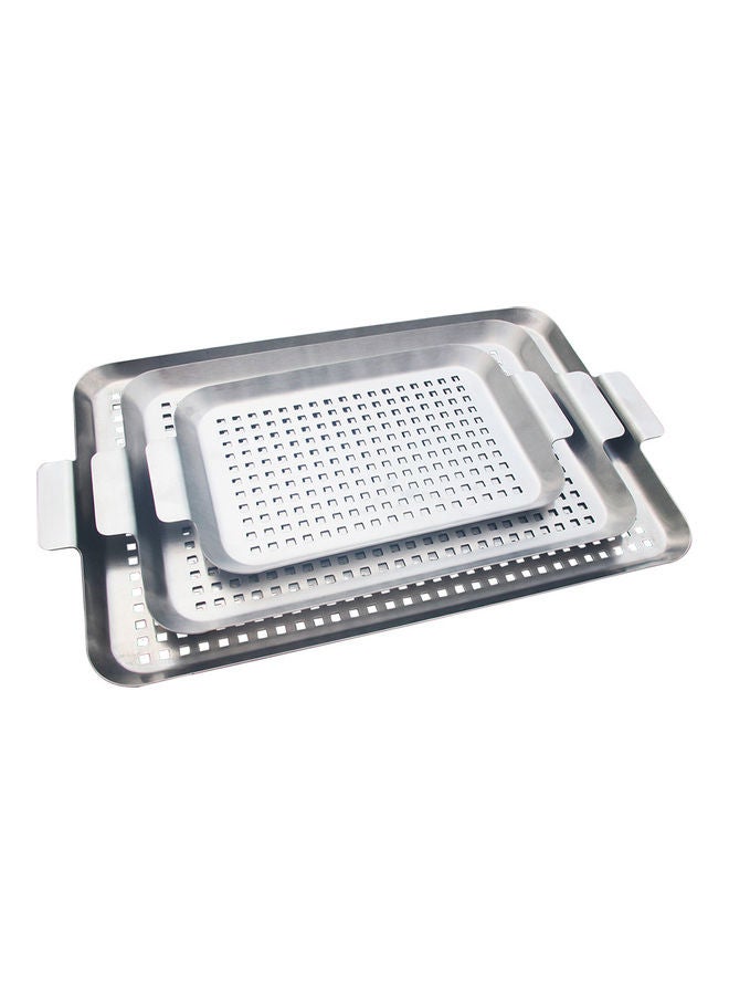 Non-Stick Pan With Handles For Grilling Silver 42 x 1.5 x 25cm