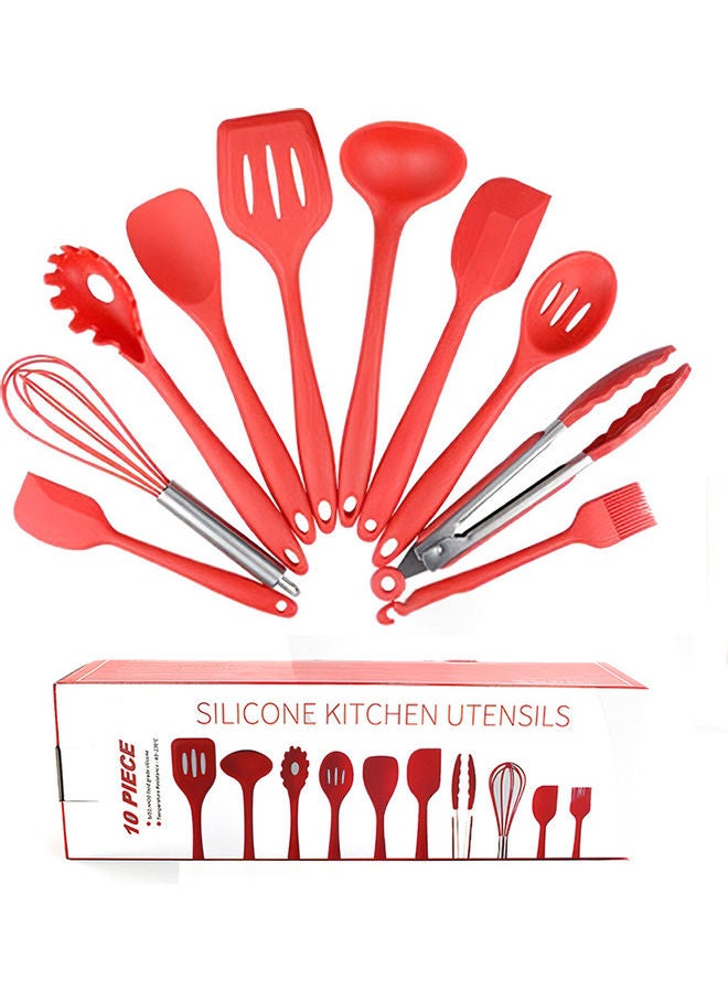 10-Piece Of Silicone Non-Stick Utensil Kitchenware Set Red 31.5 x 7.5 x 10cm  - Image 1