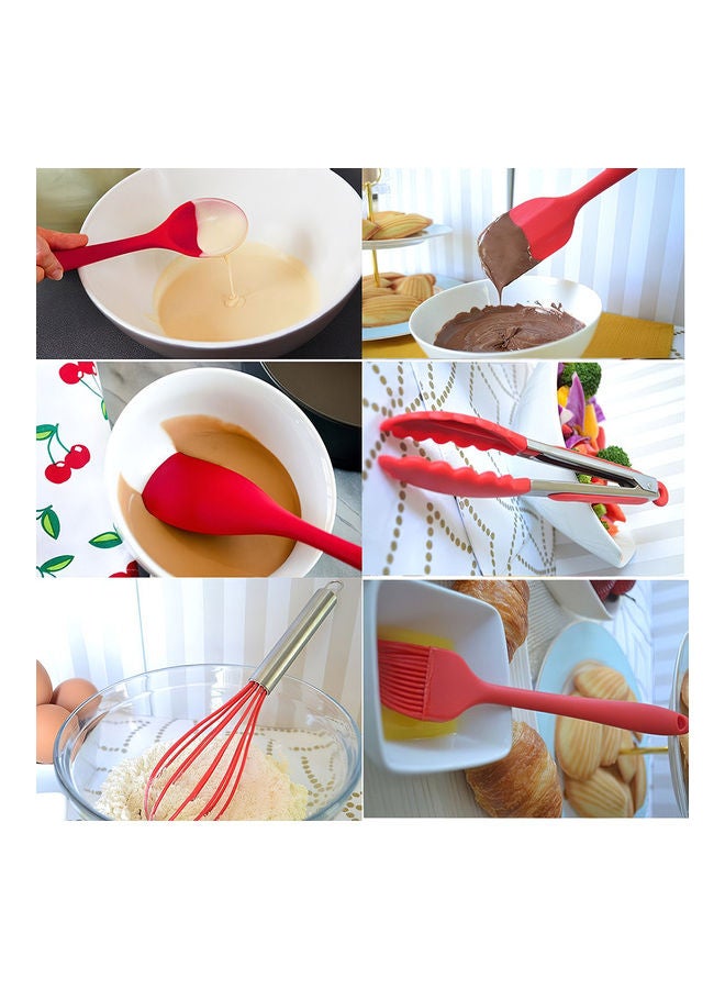 10-Piece Of Silicone Non-Stick Utensil Kitchenware Set Red 31.5 x 7.5 x 10cm  - Image 2