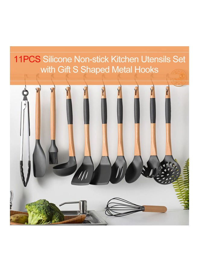 11-Piece Of Silicone Non-Stick Cooking Utensils Kitchenware Set Dark gray 36 x 12.5 x 12.5cm  - Image 1