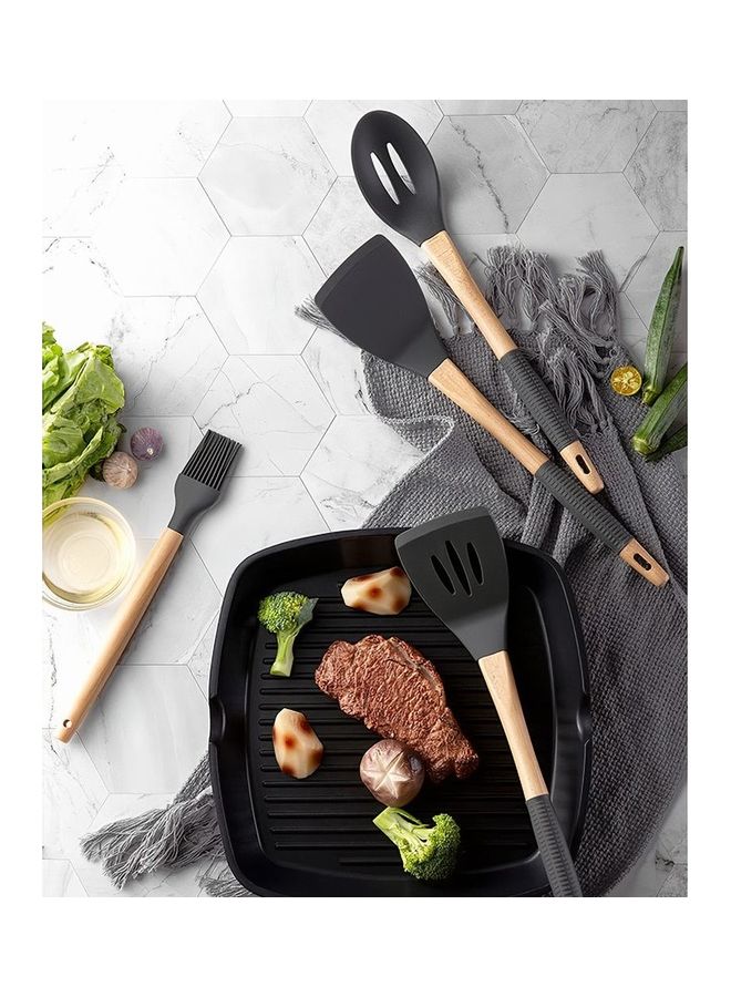 11-Piece Of Silicone Non-Stick Cooking Utensils Kitchenware Set Dark gray 36 x 12.5 x 12.5cm  - Image 2