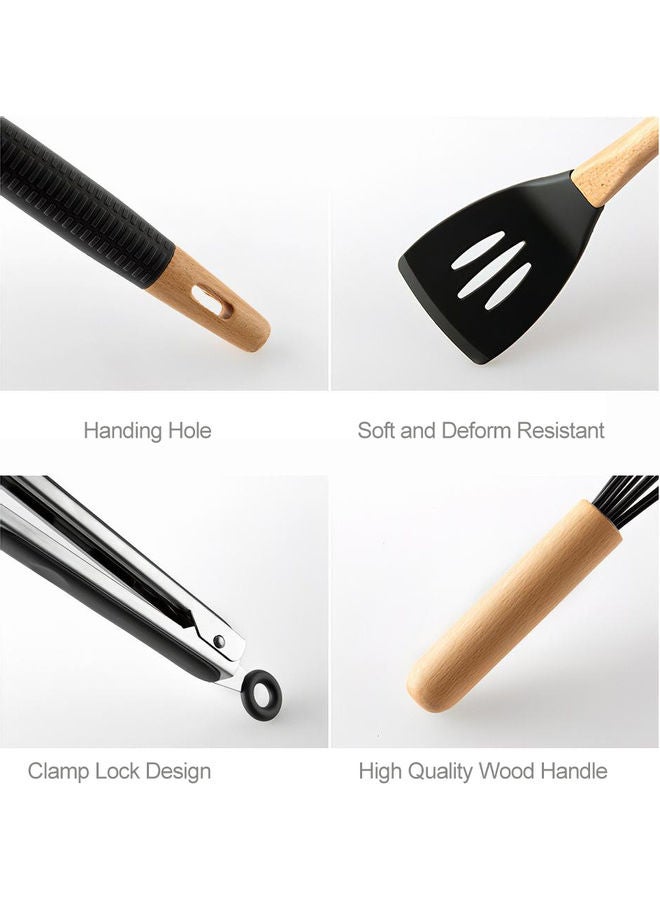 11-Piece Of Silicone Non-Stick Cooking Utensils Kitchenware Set Dark gray 36 x 12.5 x 12.5cm  - Image 3