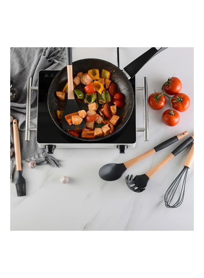 11-Piece Of Silicone Non-Stick Cooking Utensils Kitchenware Set Dark gray 36 x 12.5 x 12.5cm  - Image 4