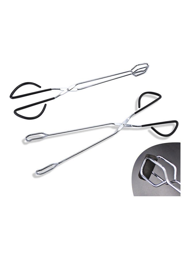 BBQ Grill Pastry  Scissor Tongs Stainless Steel Silver 42 x 3 x 5cm