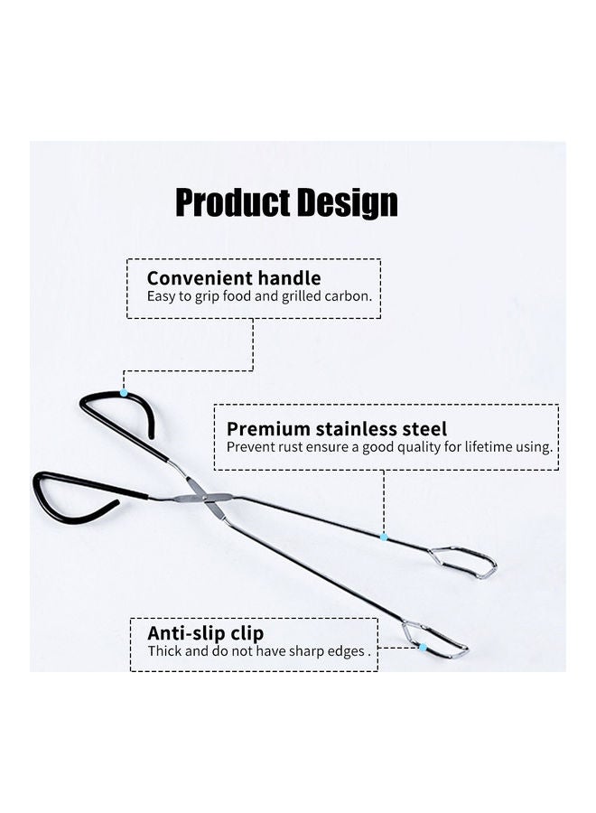 BBQ Grill Pastry  Scissor Tongs Stainless Steel Silver 42 x 3 x 5cm