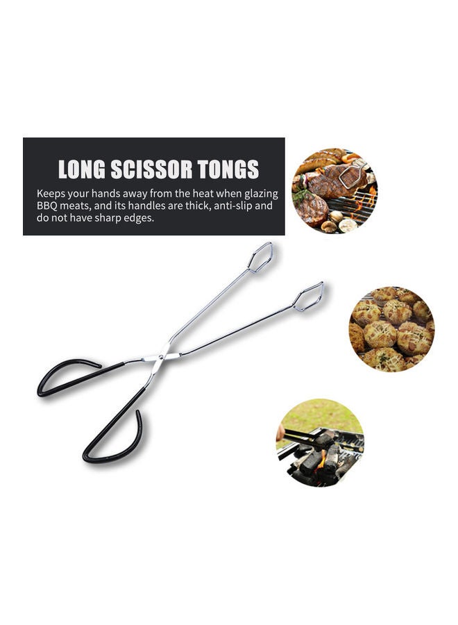 BBQ Grill Pastry  Scissor Tongs Stainless Steel Silver 42 x 3 x 5cm