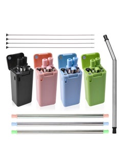 Foldable Straw With Storage Box Blue 7.6 x 3 x 3.5cm