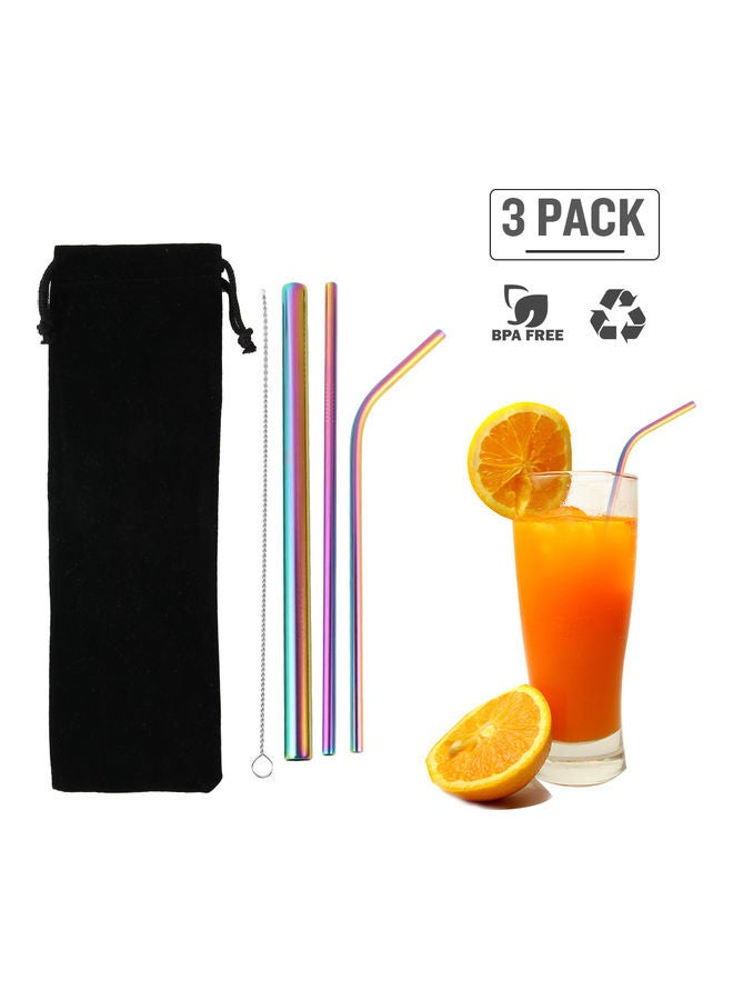 Generic 3 Pieces Stainless Steel Reusable Straws Set Rainbow Multicolored 21.5x1x6cm  - Image 1