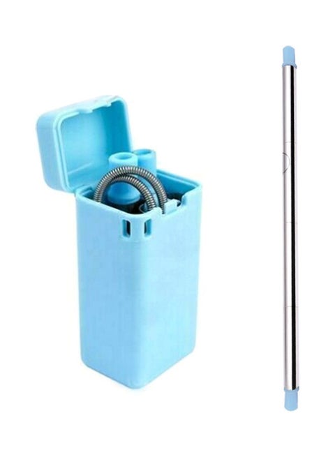 Stainless Steel Reusable Straw Set With Silicone Tips And Cleaning Brush Blue + blue straw 7.6x3x3.4cm