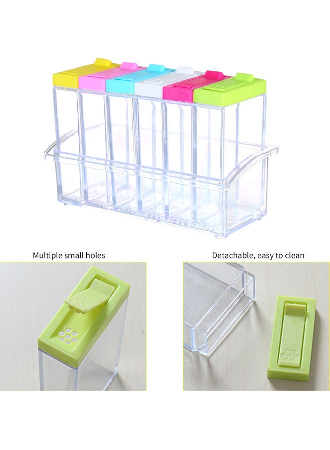 Generic - 6 Transparent Plastic Spice Shaker Jar With Lid Multicolour 17.5x8x11.5cm - Image 1