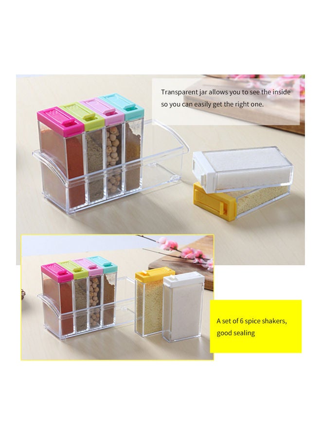 Generic - 6 Transparent Plastic Spice Shaker Jar With Lid Multicolour 17.5x8x11.5cm - Image 1