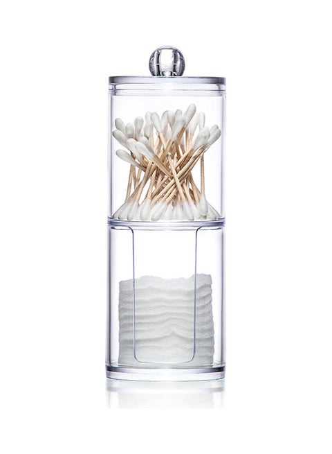 Two-Layer Cotton Pads Container Storage Box Silver/Clear