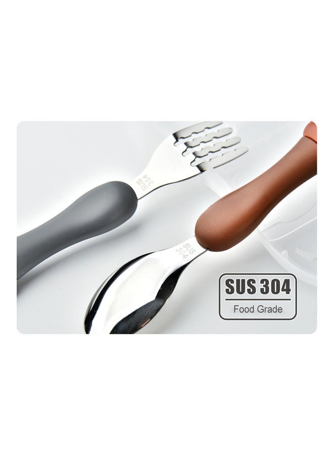 2-Piece Kids Spoon And Fork With Travel Case Brown 17.5x3x8cm  - Image 3