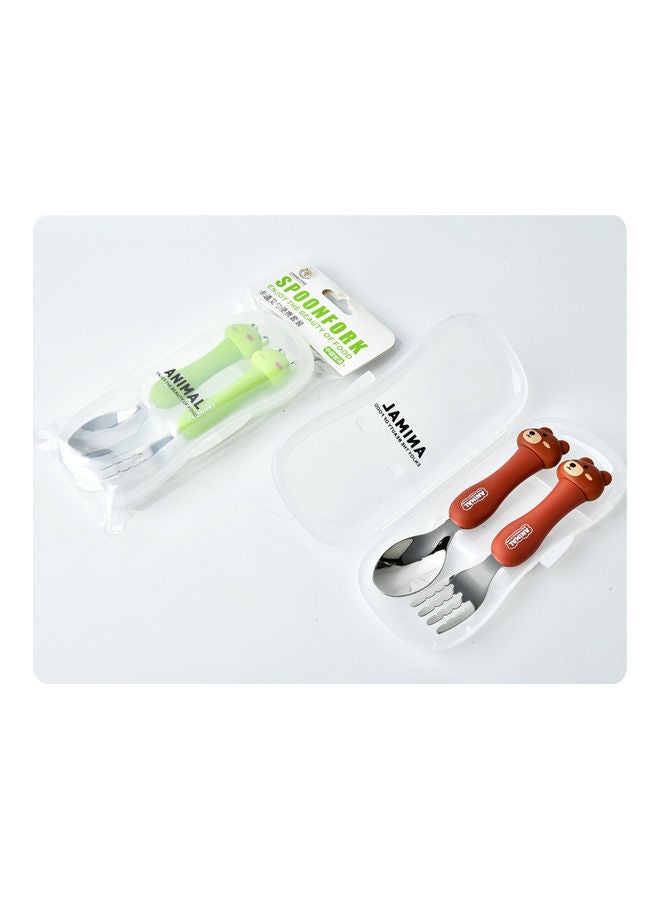 2-Piece Kids Spoon And Fork With Travel Case Green 17.5x3x8cm  - Image 2