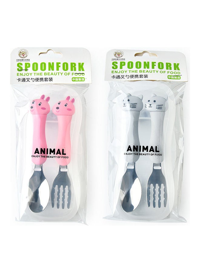 2-Piece Kids Spoon And Fork With Travel Case Brown 17.5x3x8cm  - Image 2