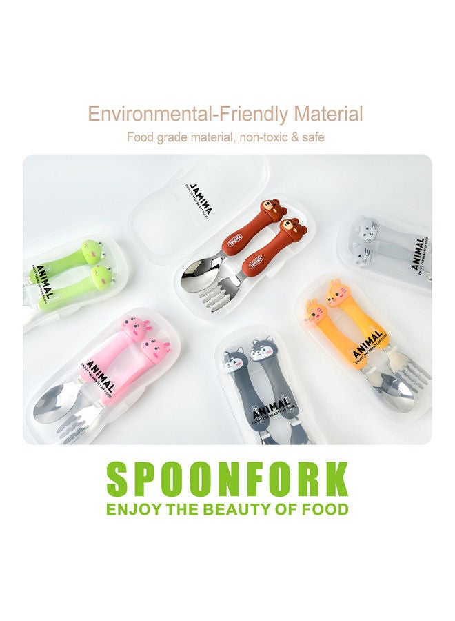2-Piece Kids Spoon And Fork With Travel Case Brown 17.5x3x8cm  - Image 4