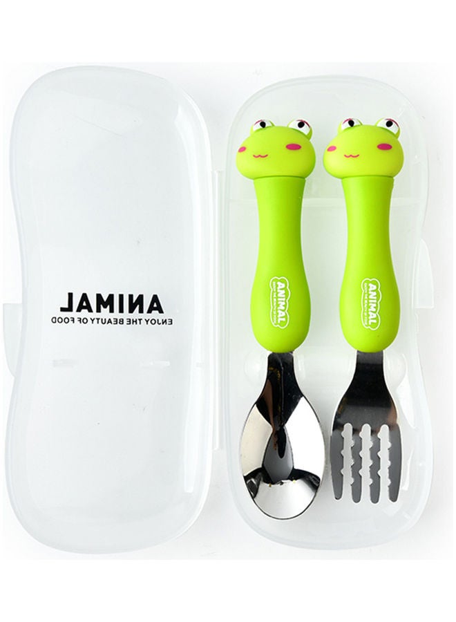 2-Piece Kids Spoon And Fork With Travel Case Green 17.5x3x8cm  - Image 1