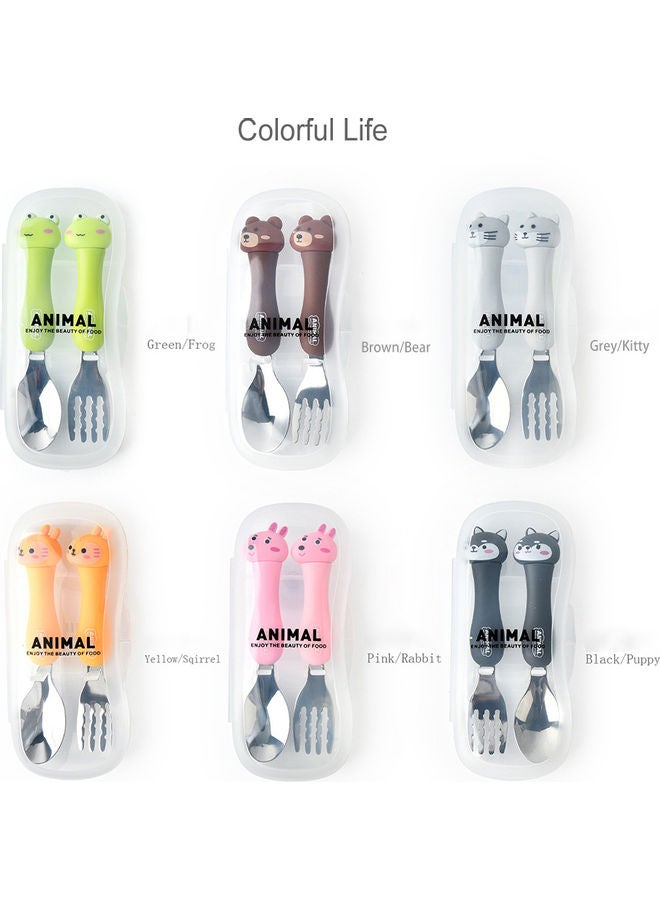 2-Piece Kids Spoon And Fork With Travel Case Pink 17.5x3x8cm  - Image 2