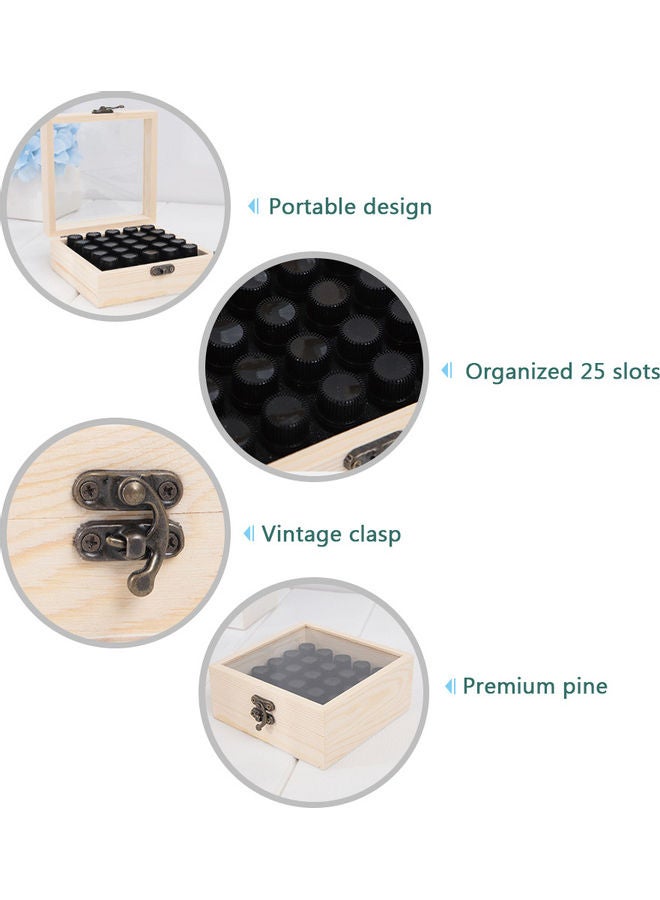 25 Slots Wooden Essential Oil Box Organizer Beige 12x5x12cm  - Image 2